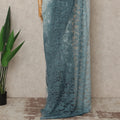 Sea Green Ivory Ombre French Chantilly Lace Saree 5.5 Meters Length 110 Cms Width Premium Floral Lace Fabric Soft Sheer Elegant Draping Party Wear Saree Fabric France Origin-D28678 Regal Fabrics