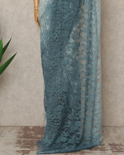 Sea Green Ivory Ombre French Chantilly Lace Saree 5.5 Meters Length 110 Cms Width Premium Floral Lace Fabric Soft Sheer Elegant Draping Party Wear Saree Fabric France Origin-D28678 Regal Fabrics