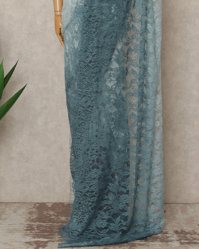 Sea Green Ivory Ombre French Chantilly Lace Saree 5.5 Meters Length 110 Cms Width Premium Floral Lace Fabric Soft Sheer Elegant Draping Party Wear Saree Fabric France Origin-D28678 Regal Fabrics