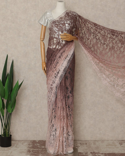 Dusty Rose Brown Ombre French Chantilly Lace Saree 5.5 Meters Length 110 Cms Width Premium Floral Lace Fabric Soft Sheer Elegant Draping Party Wear Saree Fabric France Origin-D28685 Regal Fabrics