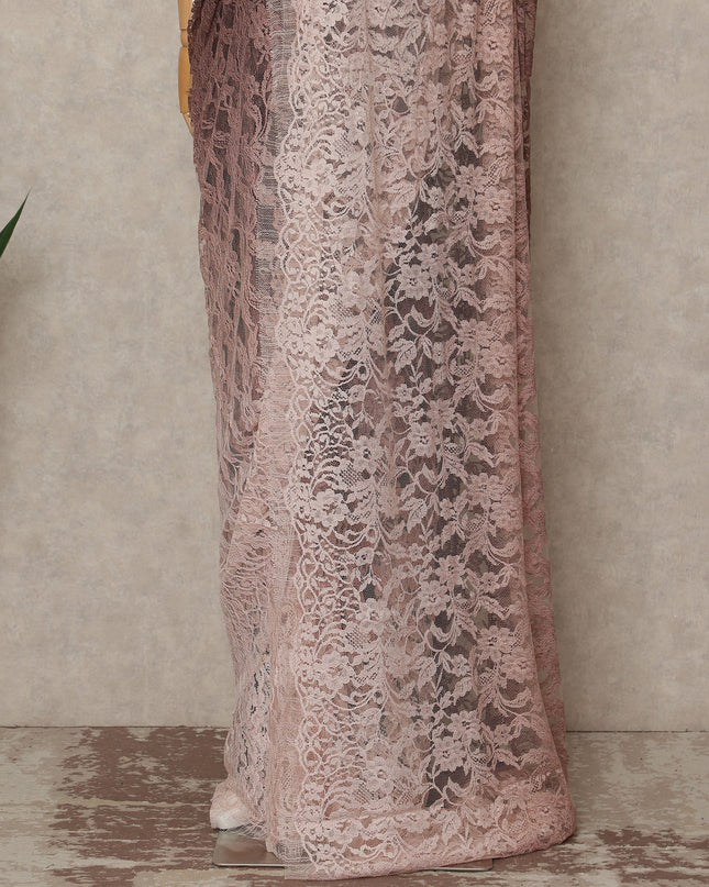 Dusty Rose Brown Ombre French Chantilly Lace Saree 5.5 Meters Length 110 Cms Width Premium Floral Lace Fabric Soft Sheer Elegant Draping Party Wear Saree Fabric France Origin-D28685 Regal Fabrics