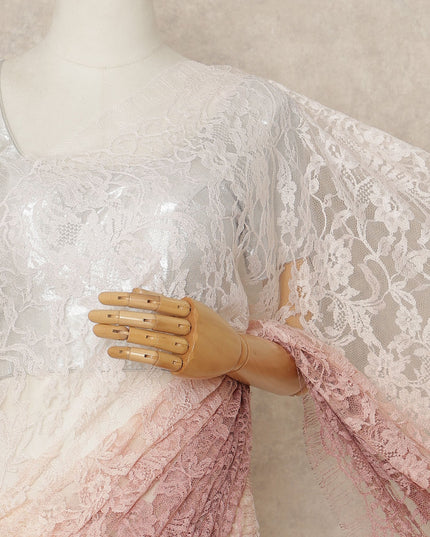 Blush Pink Ivory Ombre French Chantilly Lace Saree 5.5 Meters Length 110 Cms Width Premium Floral Lace Fabric Soft Sheer Elegant Draping Party Wear Saree Fabric France Origin-D28688 Regal Fabrics