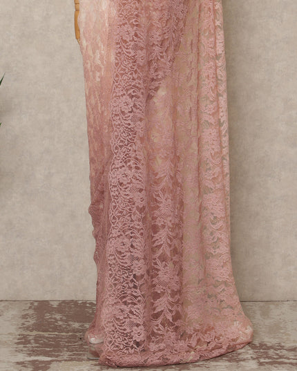 Blush Pink Ivory Ombre French Chantilly Lace Saree 5.5 Meters Length 110 Cms Width Premium Floral Lace Fabric Soft Sheer Elegant Draping Party Wear Saree Fabric France Origin-D28688 Regal Fabrics