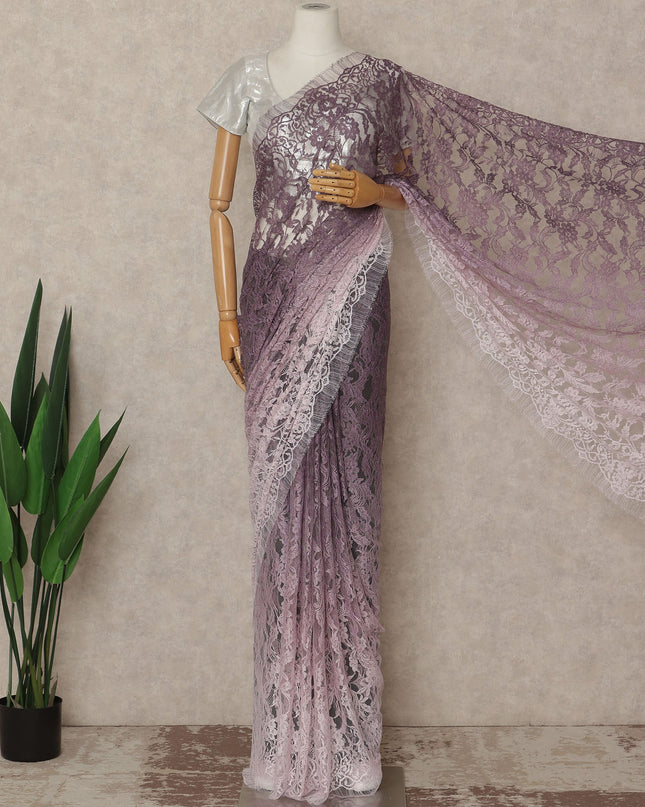 Lavender Purple Ombre French Chantilly Lace Saree 5.5 Meters Length 110 Cms Width Premium Floral Lace Fabric Soft Sheer Elegant Draping Party Wear Saree Fabric France Origin-D28674 Regal Fabrics
