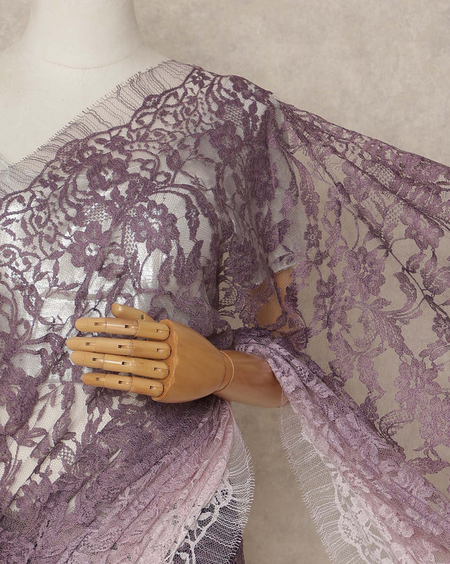 Lavender Purple Ombre French Chantilly Lace Saree 5.5 Meters Length 110 Cms Width Premium Floral Lace Fabric Soft Sheer Elegant Draping Party Wear Saree Fabric France Origin-D28674 Regal Fabrics