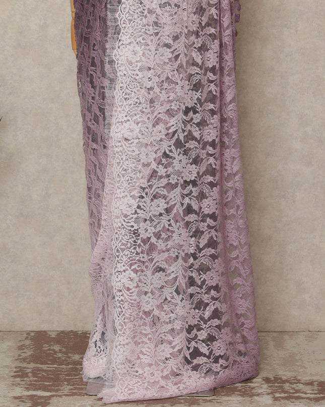Lavender Purple Ombre French Chantilly Lace Saree 5.5 Meters Length 110 Cms Width Premium Floral Lace Fabric Soft Sheer Elegant Draping Party Wear Saree Fabric France Origin-D28674 Regal Fabrics