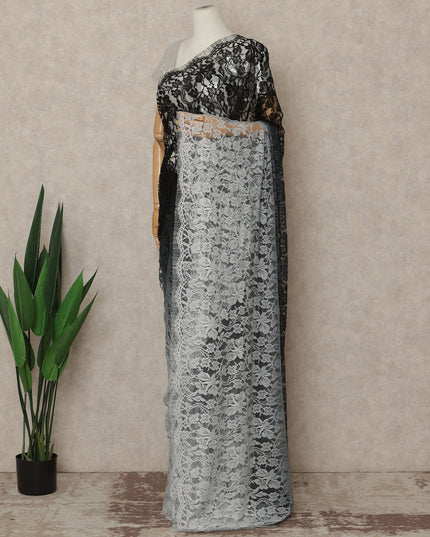Black Grey Ombre French Chantilly Lace Saree 5.5 Meters Length 110 Cms Width Premium Floral Lace Fabric Soft Sheer Elegant Draping Party Wear Saree Fabric France Origin-D28675 Regal Fabrics