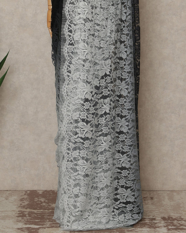 Black Grey Ombre French Chantilly Lace Saree 5.5 Meters Length 110 Cms Width Premium Floral Lace Fabric Soft Sheer Elegant Draping Party Wear Saree Fabric France Origin-D28675 Regal Fabrics