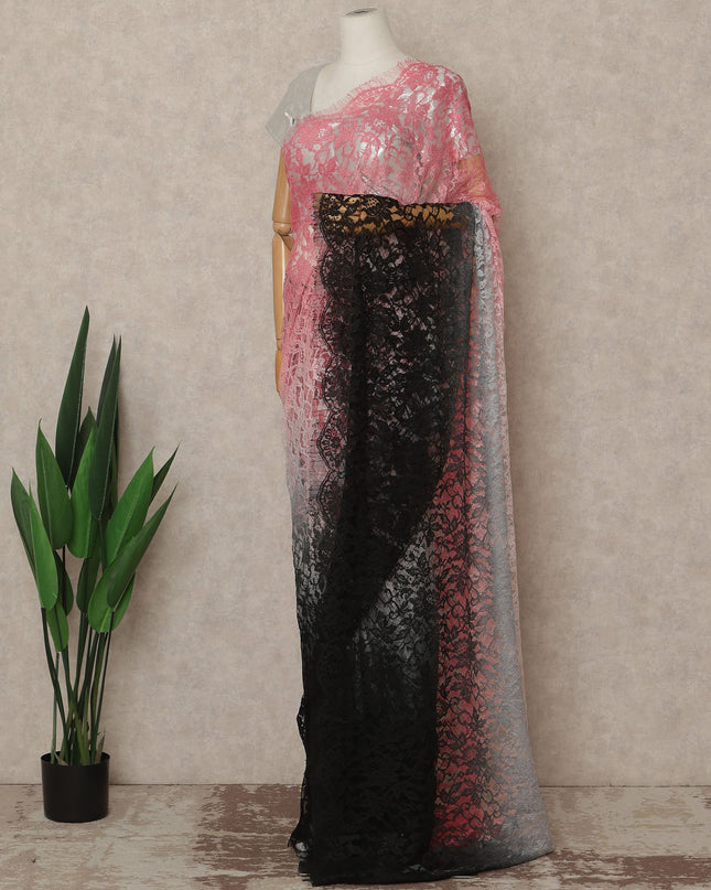 Pink Black Ombre French Chantilly Lace Saree 5.5 Meters Length 110 Cms Width Premium Floral Lace Fabric Soft Sheer Elegant Draping Party Wear Saree Fabric France Origin-D28676 Regal Fabrics