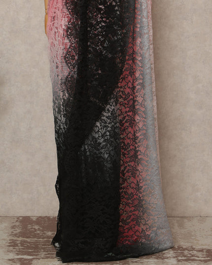 Pink Black Ombre French Chantilly Lace Saree 5.5 Meters Length 110 Cms Width Premium Floral Lace Fabric Soft Sheer Elegant Draping Party Wear Saree Fabric France Origin-D28676 Regal Fabrics
