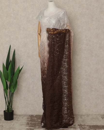 Ivory Brown Ombre French Chantilly Lace Saree 5.5 Meters Length 110 Cms Width Premium Floral Lace Fabric Soft Sheer Elegant Draping Party Wear Saree Fabric France Origin-D28677 Regal Fabrics