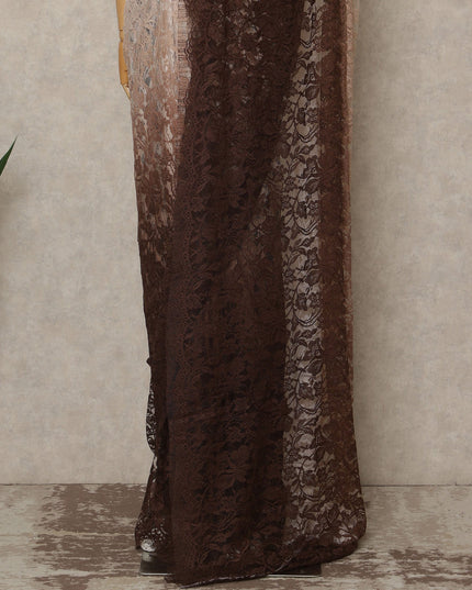 Ivory Brown Ombre French Chantilly Lace Saree 5.5 Meters Length 110 Cms Width Premium Floral Lace Fabric Soft Sheer Elegant Draping Party Wear Saree Fabric France Origin-D28677 Regal Fabrics