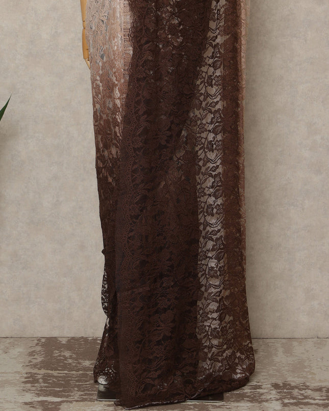 Ivory Brown Ombre French Chantilly Lace Saree 5.5 Meters Length 110 Cms Width Premium Floral Lace Fabric Soft Sheer Elegant Draping Party Wear Saree Fabric France Origin-D28677 Regal Fabrics