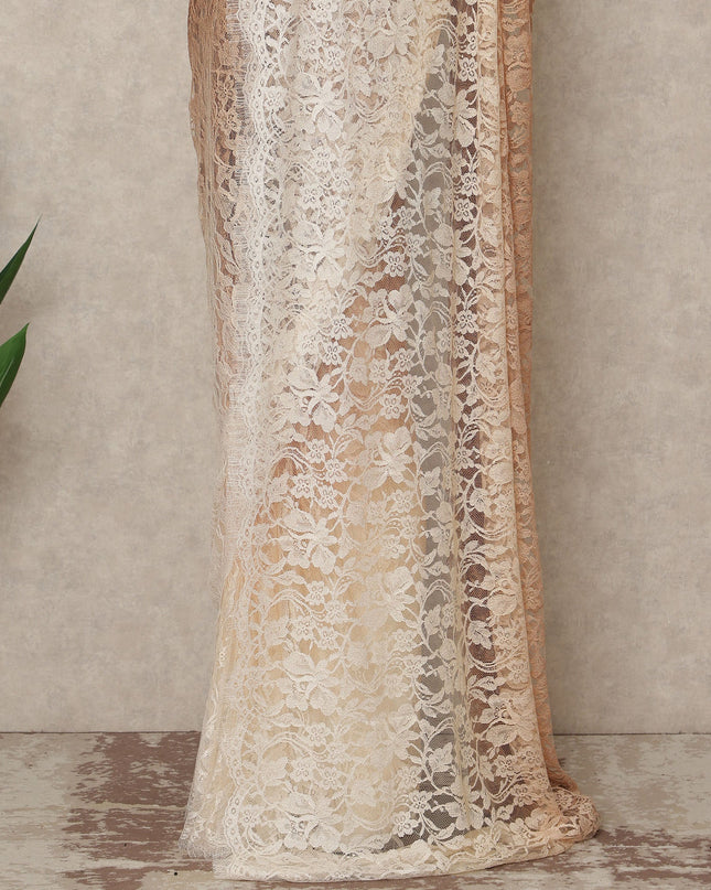 Brown Beige Ivory Ombre French Chantilly Lace Saree 5.5 Meters Length 110 Cms Width Premium Floral Lace Fabric Soft Sheer Elegant Draping Party Wear Saree Fabric France Origin-D28687 Regal Fabrics