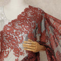 Burnt Orange Black French Chantilly Lace Saree 5.5 Meters Length 110 Cms Width Premium Floral Lace Fabric Soft Sheer Elegant Draping Party Wear Saree Fabric France Origin-D28697 Regal Fabrics