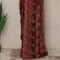 Burnt Orange Black French Chantilly Lace Saree 5.5 Meters Length 110 Cms Width Premium Floral Lace Fabric Soft Sheer Elegant Draping Party Wear Saree Fabric France Origin-D28697 Regal Fabrics