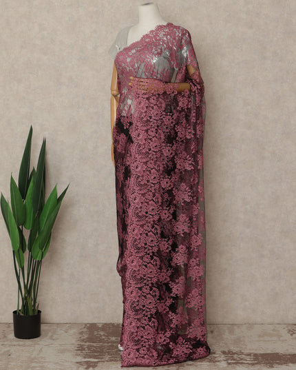 Rose Pink Black Ombre French Chantilly Lace Saree 5.5 Meters Length 110 Cms Width Premium Floral Lace Fabric Soft Sheer Elegant Draping Party Wear Saree Fabric France Origin-D28693 Regal Fabrics