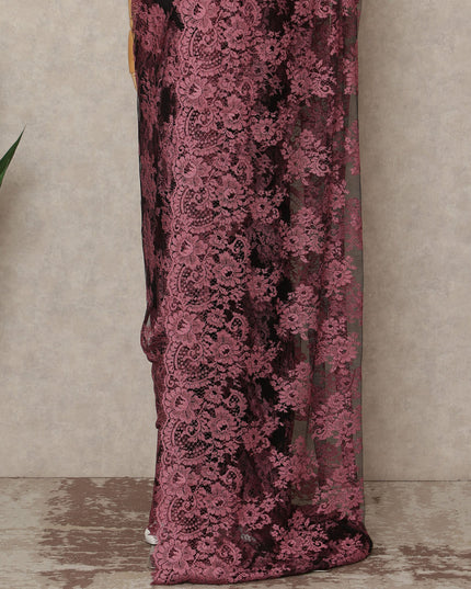 Rose Pink Black Ombre French Chantilly Lace Saree 5.5 Meters Length 110 Cms Width Premium Floral Lace Fabric Soft Sheer Elegant Draping Party Wear Saree Fabric France Origin-D28693 Regal Fabrics