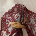 Red Black French Chantilly Lace Saree 5.5 Meters Length 110 Cms Width Premium Floral Lace Fabric Soft Sheer Elegant Draping Party Wear Saree Fabric France Origin-D28689 Regal Fabrics