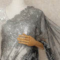 Silver Grey Black Ombre French Chantilly Lace Saree 5.5 Meters Length 110 Cms Width Premium Floral Lace Fabric Soft Sheer Elegant Draping Party Wear Saree Fabric France Origin-D28694 Regal Fabrics