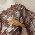Rust Brown Black French Chantilly Lace Saree 5.5 Meters Length 110 Cms Width Premium Floral Lace Fabric Soft Sheer Elegant Draping Party Wear Saree Fabric France Origin-D28695 Regal Fabrics