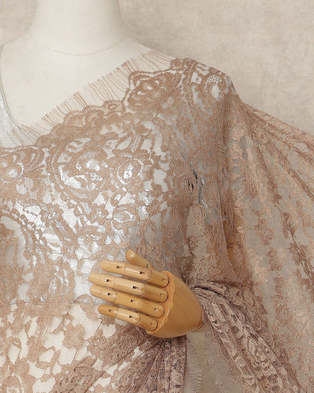 Beige Nude French Chantilly Saree Lace Elegant Floral Net Design 5.5 Mtrs Length 110 Cms Width Premium Soft Sheer Fabric France Origin-D28935 Regal Fabrics