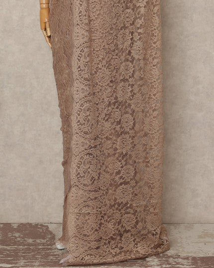 Beige Nude French Chantilly Saree Lace Elegant Floral Net Design 5.5 Mtrs Length 110 Cms Width Premium Soft Sheer Fabric France Origin-D28935 Regal Fabrics