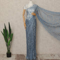 Dusty Blue French Chantilly Saree Lace Elegant Floral Net Design 5.5 Mtrs Length 110 Cms Width Premium Soft Sheer Fabric France Origin-D28931 Regal Fabrics