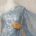 Dusty Blue French Chantilly Saree Lace Elegant Floral Net Design 5.5 Mtrs Length 110 Cms Width Premium Soft Sheer Fabric France Origin-D28931 Regal Fabrics