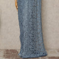 Dusty Blue French Chantilly Saree Lace Elegant Floral Net Design 5.5 Mtrs Length 110 Cms Width Premium Soft Sheer Fabric France Origin-D28931 Regal Fabrics
