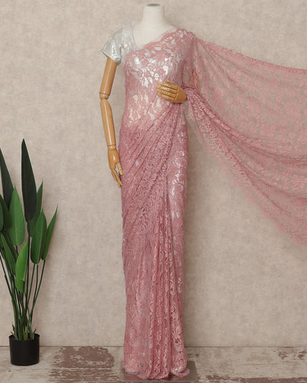 Blush Pink French Chantilly Saree Lace Elegant Floral Net Design 5.5 Mtrs Length 110 Cms Width Premium Soft Sheer Fabric France Origin-D28938 Regal Fabrics