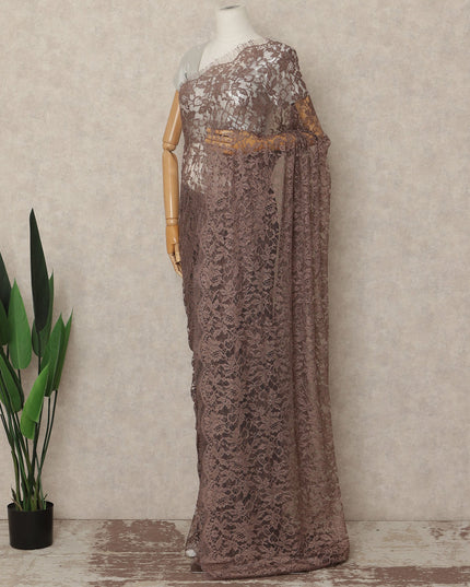 Taupe Brown French Chantilly Saree Lace Elegant Floral Net Design 5.5 Mtrs Length 110 Cms Width Premium Soft Sheer Fabric France Origin-D28939 Regal Fabrics