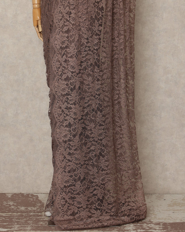 Taupe Brown French Chantilly Saree Lace Elegant Floral Net Design 5.5 Mtrs Length 110 Cms Width Premium Soft Sheer Fabric France Origin-D28939 Regal Fabrics