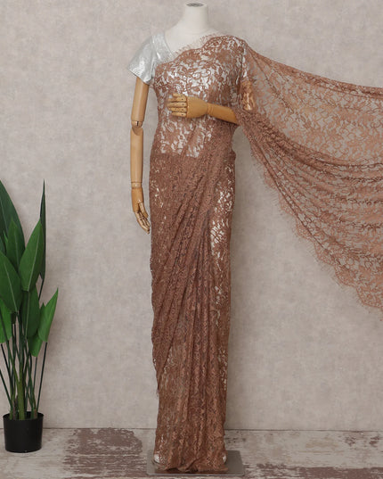 Cinnamon Brown French Chantilly Lace Saree 5.5m
