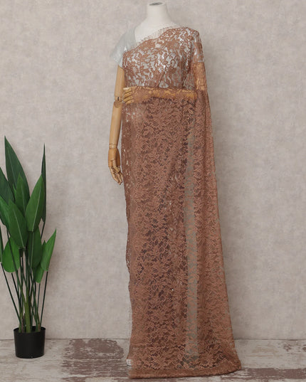 Cinnamon Brown French Chantilly Lace Saree 5.5m