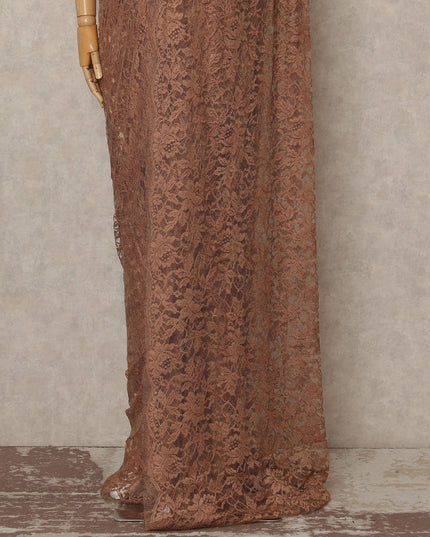 Copper Brown French Chantilly Saree Lace Elegant Floral Net Design 5.5 Mtrs Length 110 Cms Width Premium Soft Sheer Fabric France Origin-D28942 Regal Fabrics