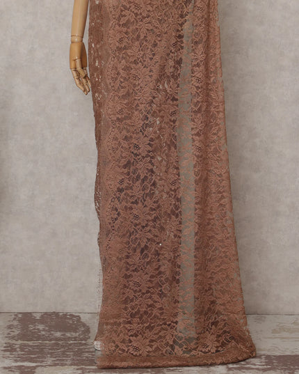 Cinnamon Brown French Chantilly Lace Saree 5.5m