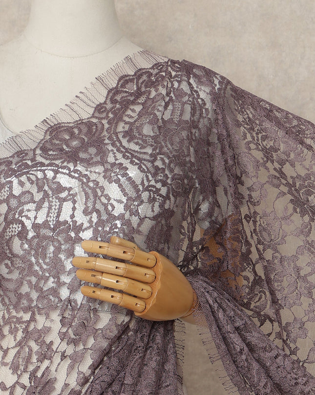 Dusty Mauve French Chantilly Saree Lace Elegant Floral Net Design 5.5 Mtrs Length 110 Cms Width Premium Soft Sheer Fabric France Origin-D28943 Regal Fabrics
