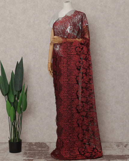 Metallic Ruby Red Chantilly Lace Saree | Regal Fabrics