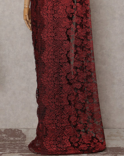 Metallic Ruby Red Chantilly Lace Saree | Regal Fabrics