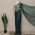 Emerald Green Metallic French Chantilly Saree Lace Elegant Floral Net Design 5.5 Mtrs Length 110 Cms Width Premium Soft Sheer Fabric France Origin-D28915 Regal Fabrics