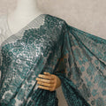 Emerald Green Metallic French Chantilly Saree Lace Elegant Floral Net Design 5.5 Mtrs Length 110 Cms Width Premium Soft Sheer Fabric France Origin-D28915 Regal Fabrics