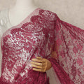 Wine Pink Metallic French Chantilly Saree Lace Elegant Floral Net Design 5.5 Mtrs Length 110 Cms Width Premium Soft Sheer Fabric France Origin-D28916 Regal Fabrics