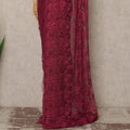 Wine Pink Metallic French Chantilly Saree Lace Elegant Floral Net Design 5.5 Mtrs Length 110 Cms Width Premium Soft Sheer Fabric France Origin-D28916 Regal Fabrics