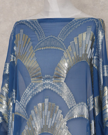 Steel Denim Blue Silk Chiffon Dirac Fabric Piece