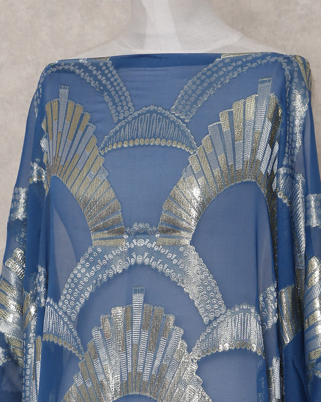 Steel Denim Blue Silk Chiffon Dirac Fabric Piece