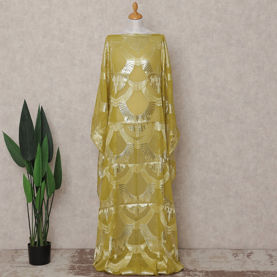 Golden Chartreuse Yellow Silk Chiffon Dirac Fabric Piece