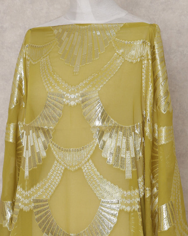 Golden Chartreuse Yellow Silk Chiffon Dirac Fabric Piece