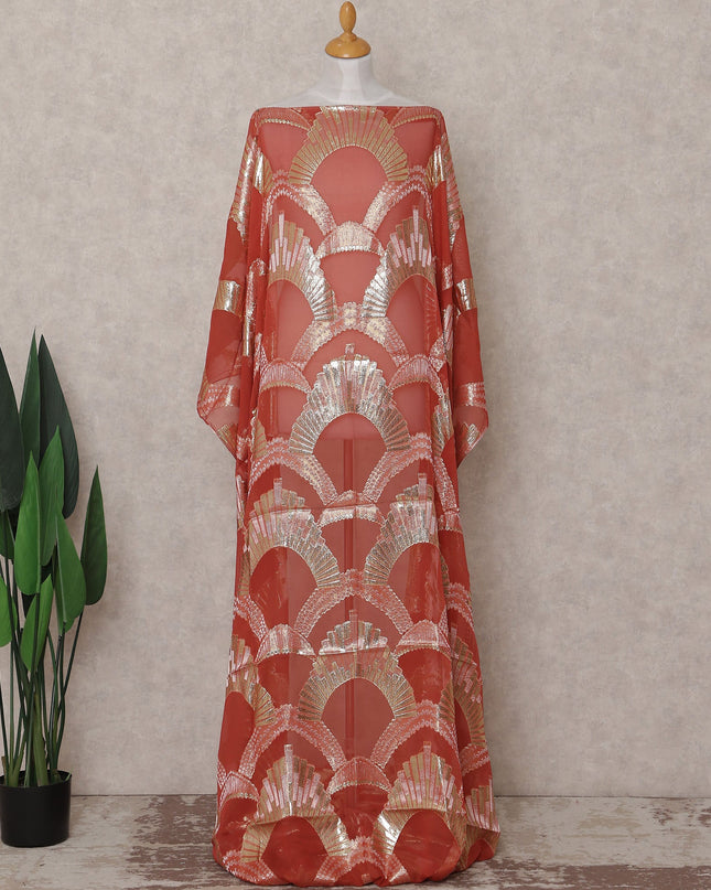 Terracotta Coral Silk Chiffon Dirac Fabric Piece