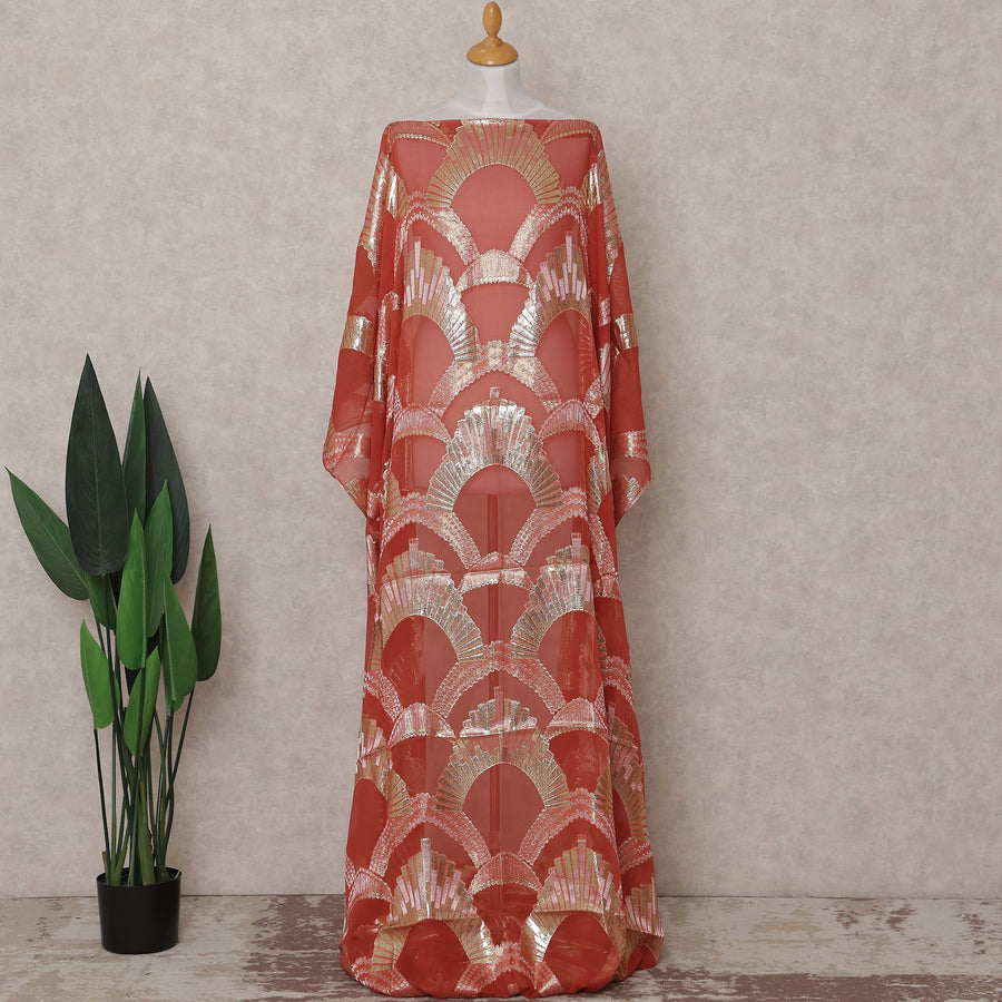 Terracotta Coral Silk Chiffon Dirac Fabric Piece